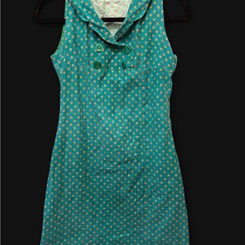 Vintage Sleeveless Teal Floral Shift Dress